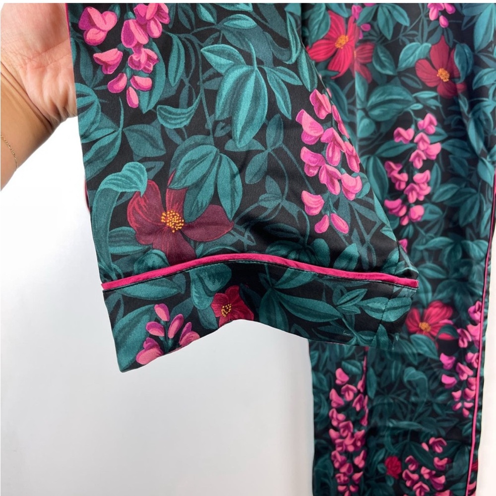 Ann Taylor (M) Womens Sleep Satin Floral Pajama Pants High Rise Green Pink 29” - Picture 3 of 8